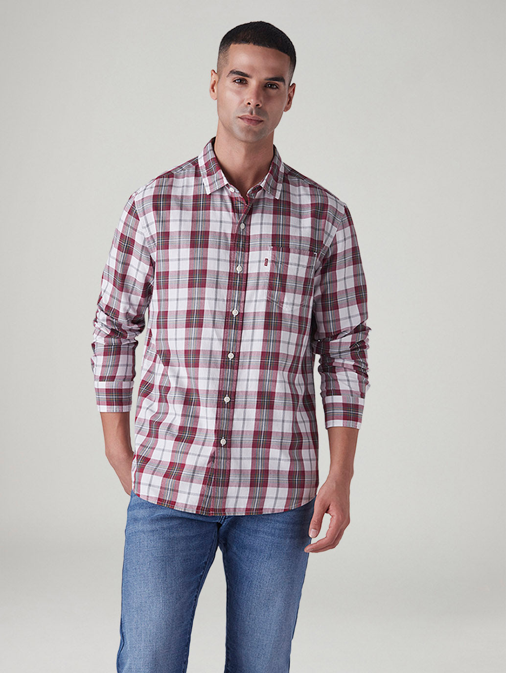 Men's Checkered Slim Fit Shirt - Front View