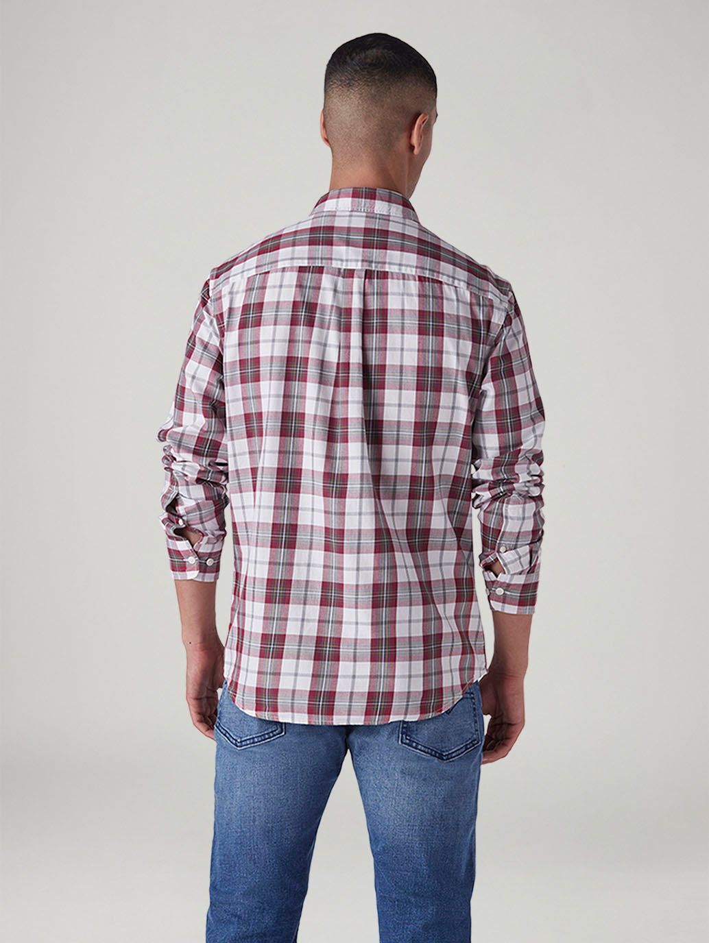 Men's Checkered Slim Fit Shirt - Back View