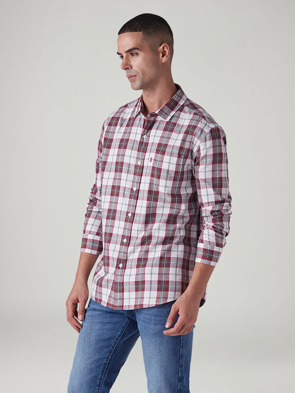 Men's Checkered Slim Fit Shirt - Side View