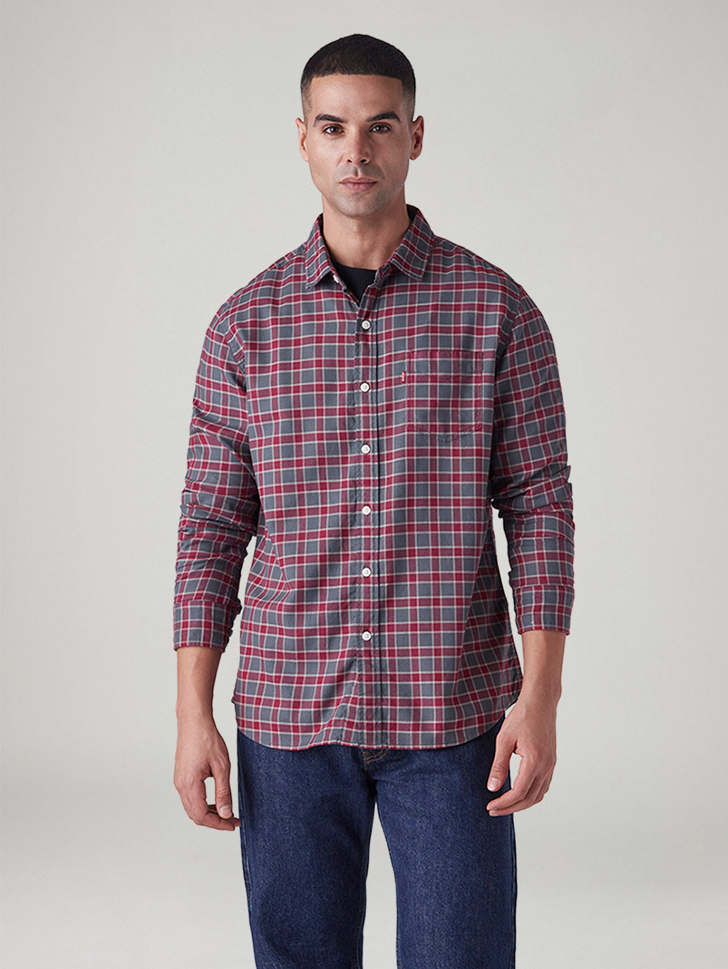 Men's Checkered Slim Fit Dobby Shirt - Front View