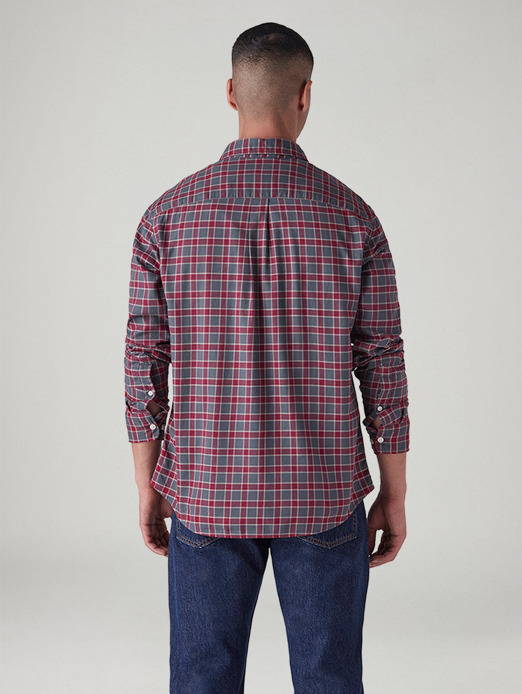 Men's Checkered Slim Fit Dobby Shirt - Back View