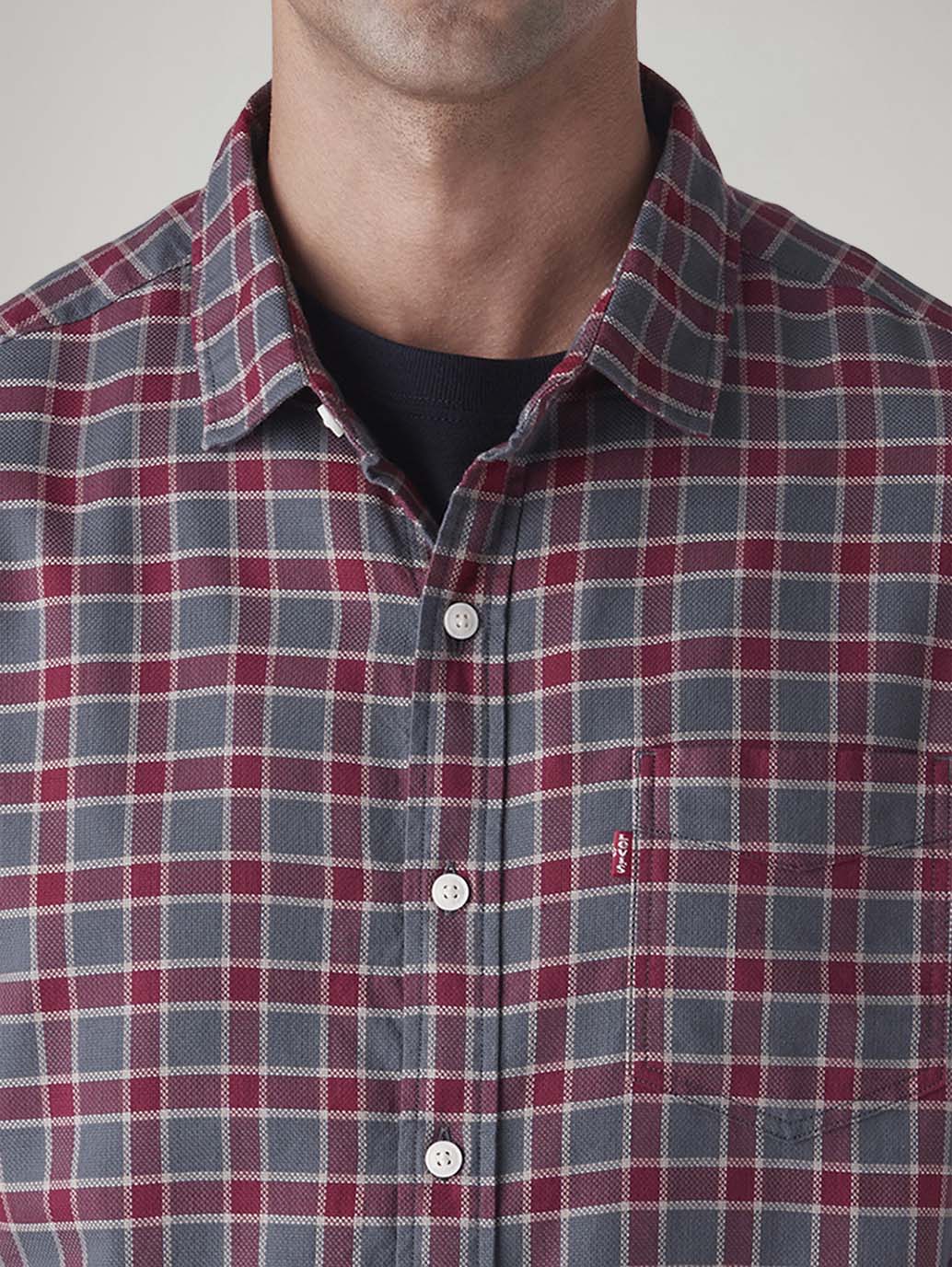 Men's Checkered Slim Fit Dobby Shirt - Detail View