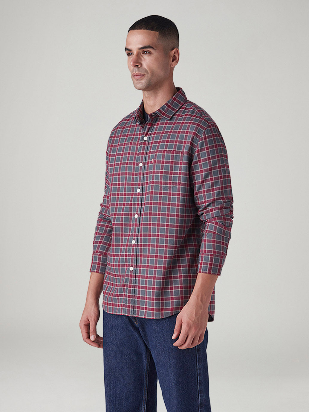 Men's Checkered Slim Fit Dobby Shirt - Side View