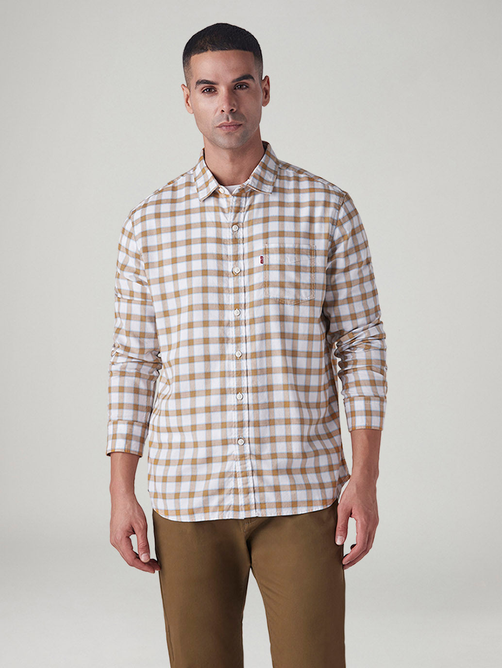 Men's Checkered Slim Fit Dobby Shirt - Front View