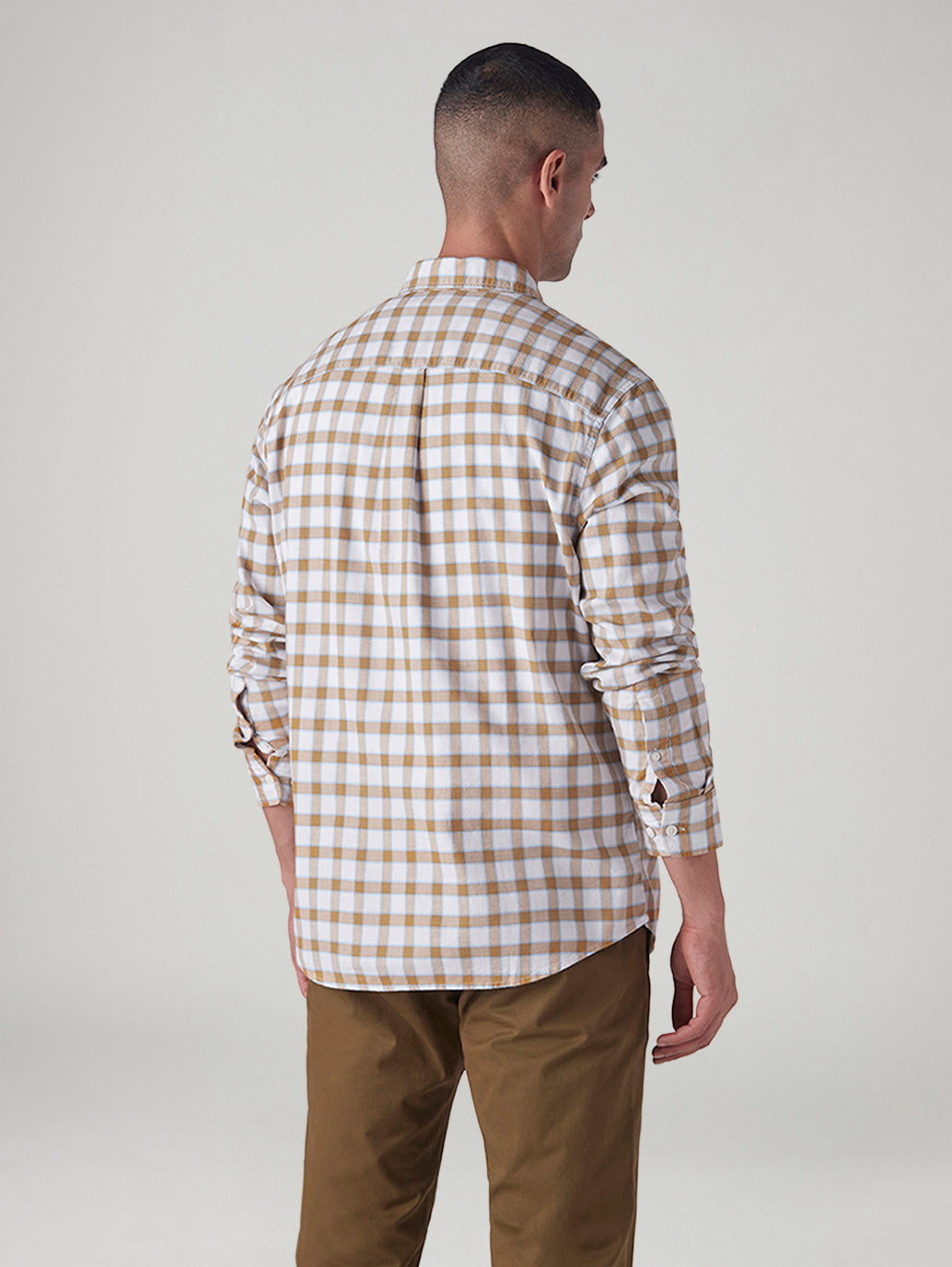Men's Checkered Slim Fit Dobby Shirt - Back View