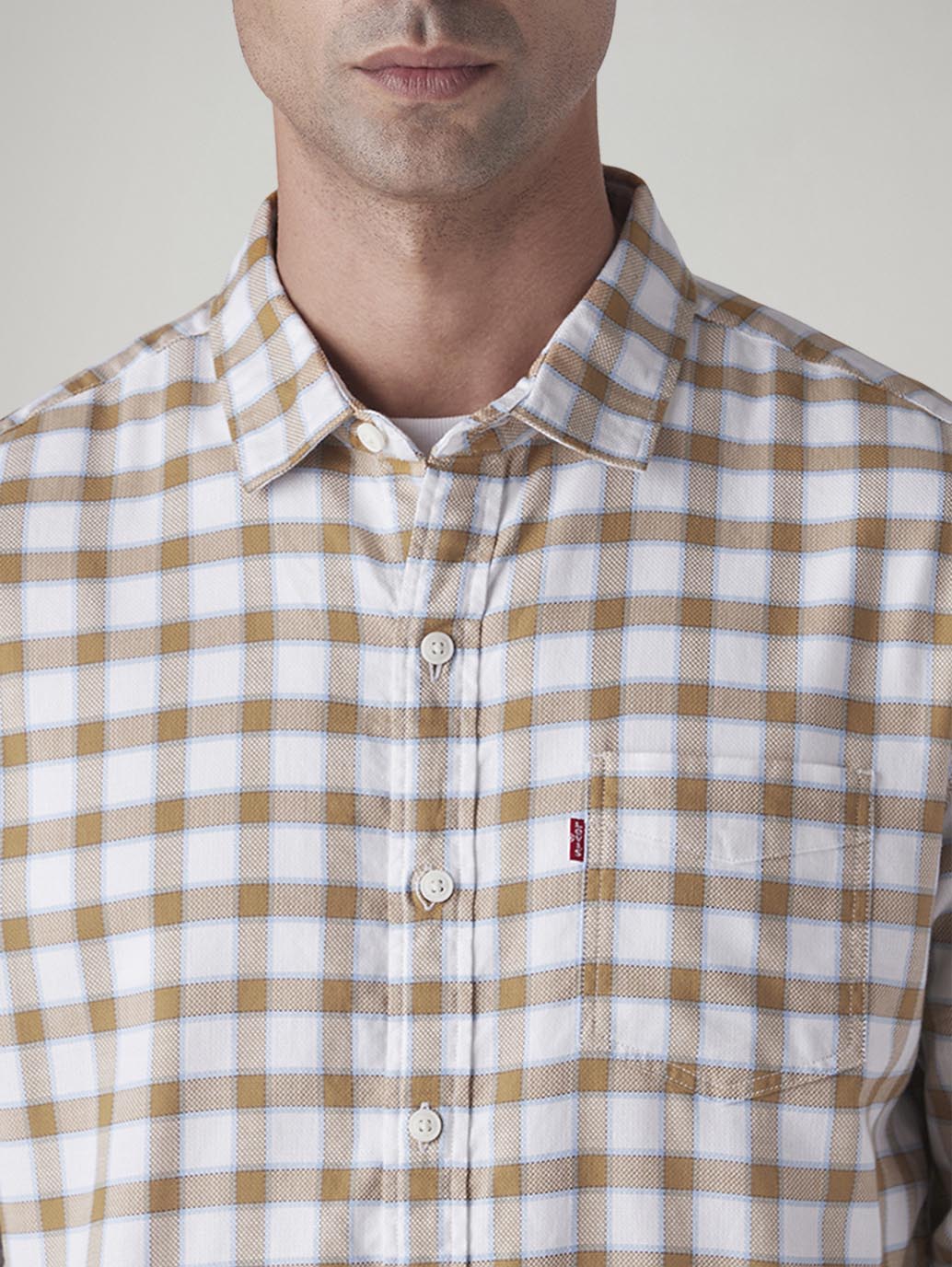 Men's Checkered Slim Fit Dobby Shirt - Detail View