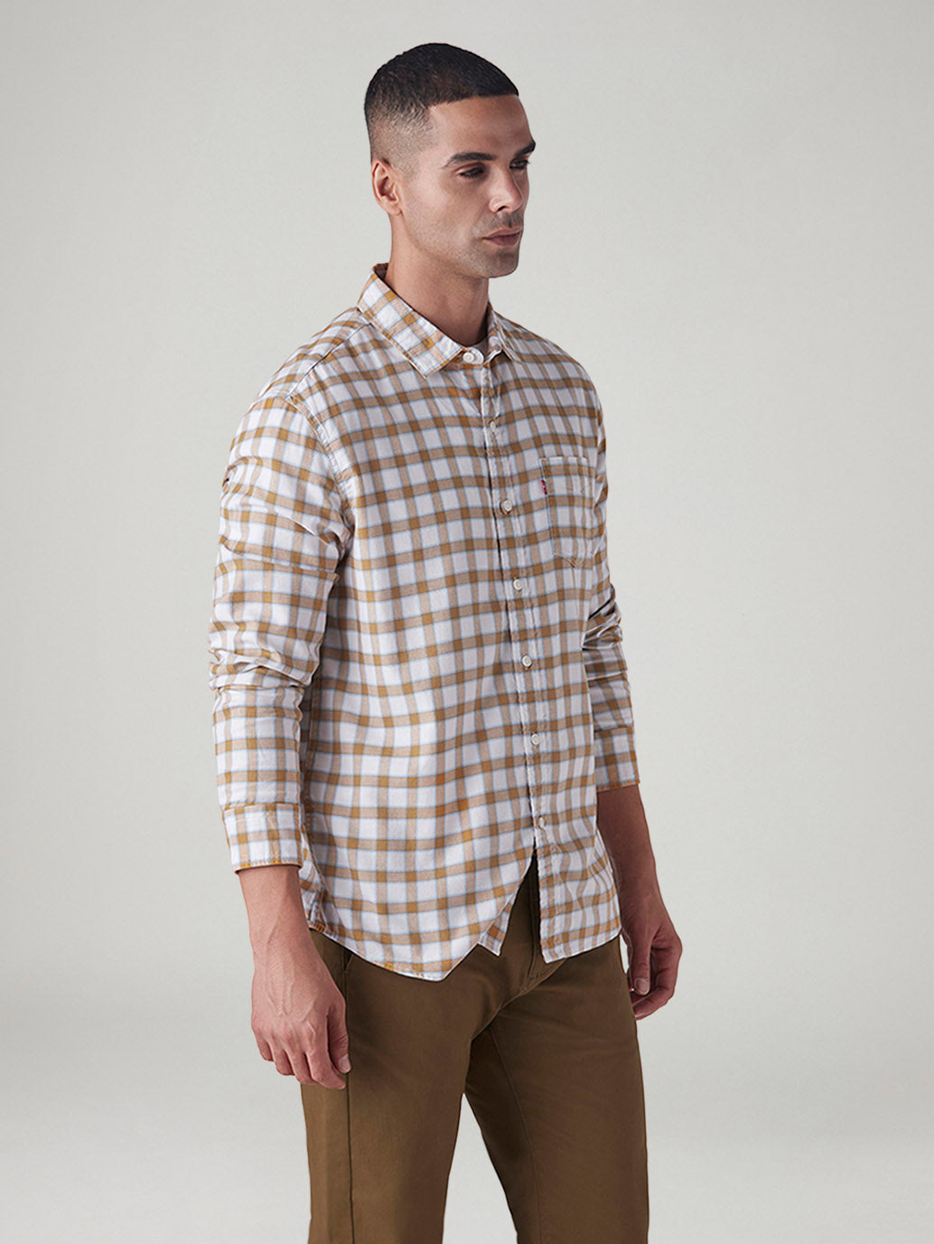 Men's Checkered Slim Fit Dobby Shirt - Side View