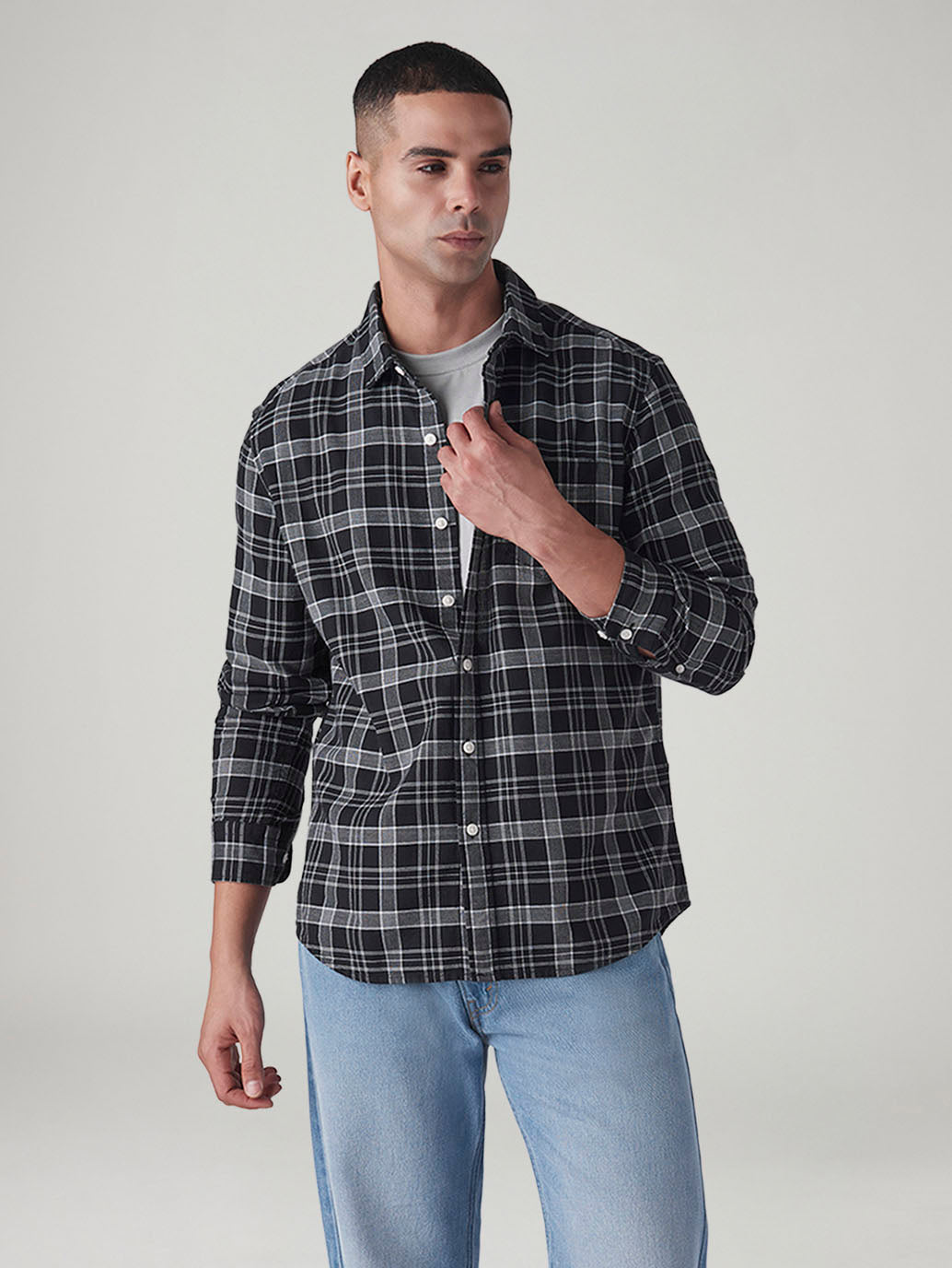 Men's Checkered Slim Fit Dobby Shirt