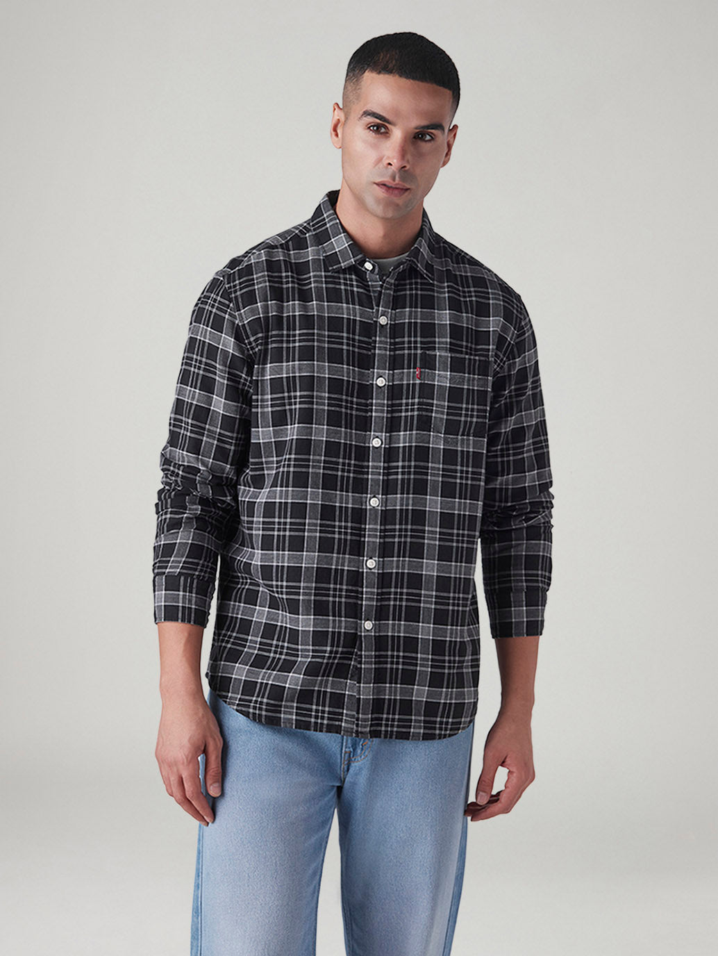 Men's Checkered Slim Fit Dobby Shirt - Front View