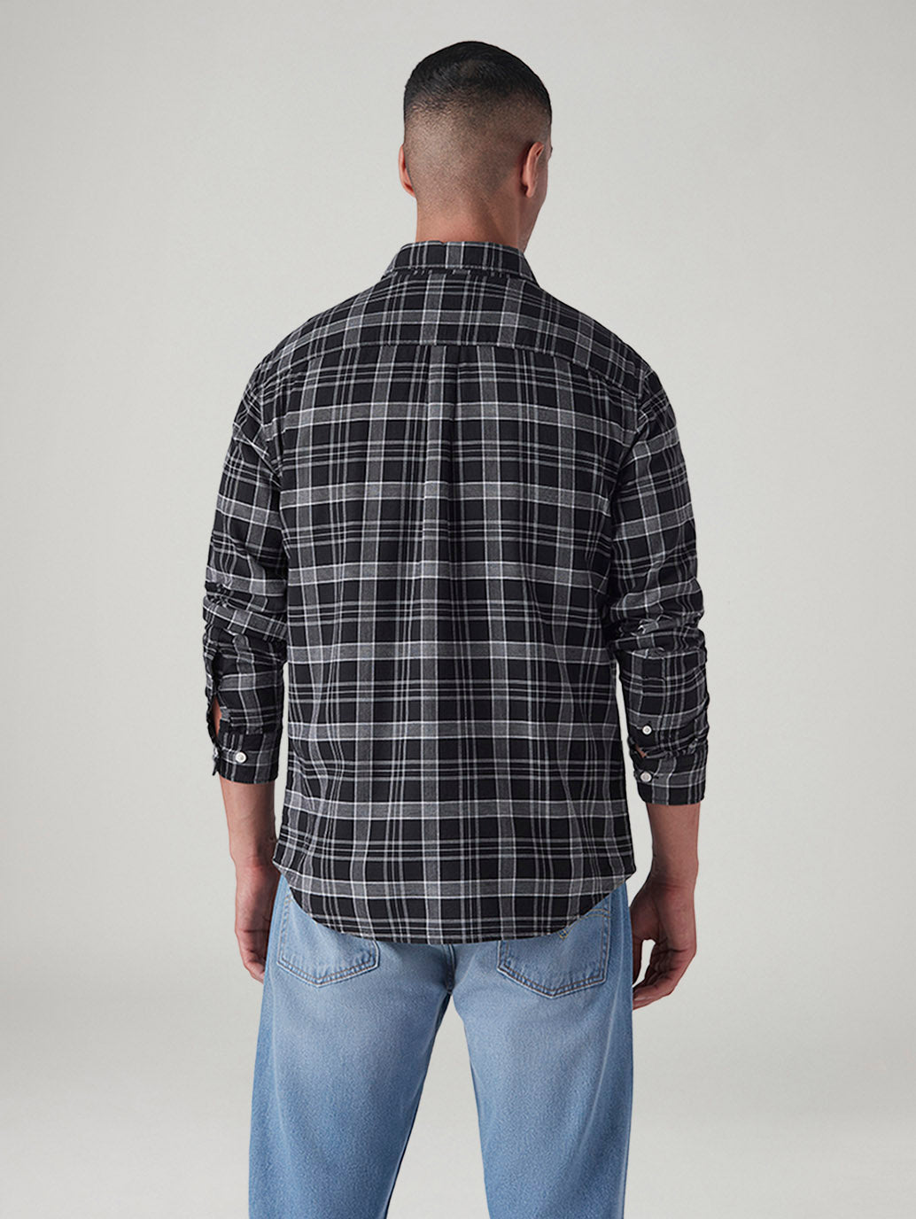 Men's Checkered Slim Fit Dobby Shirt - Back View