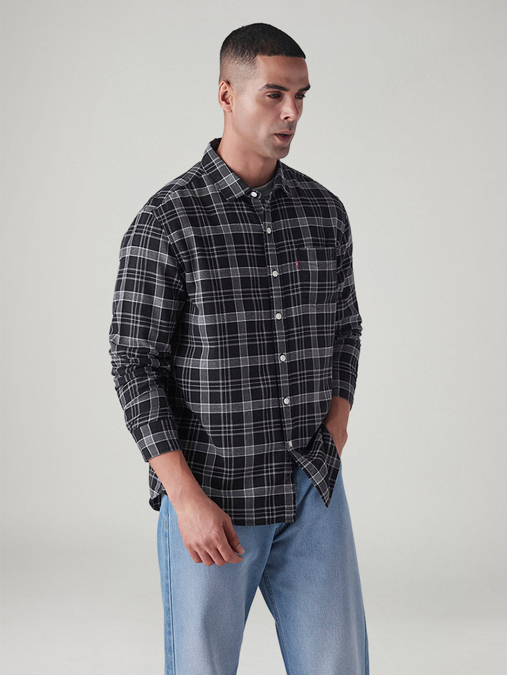 Men's Checkered Slim Fit Dobby Shirt - Side View
