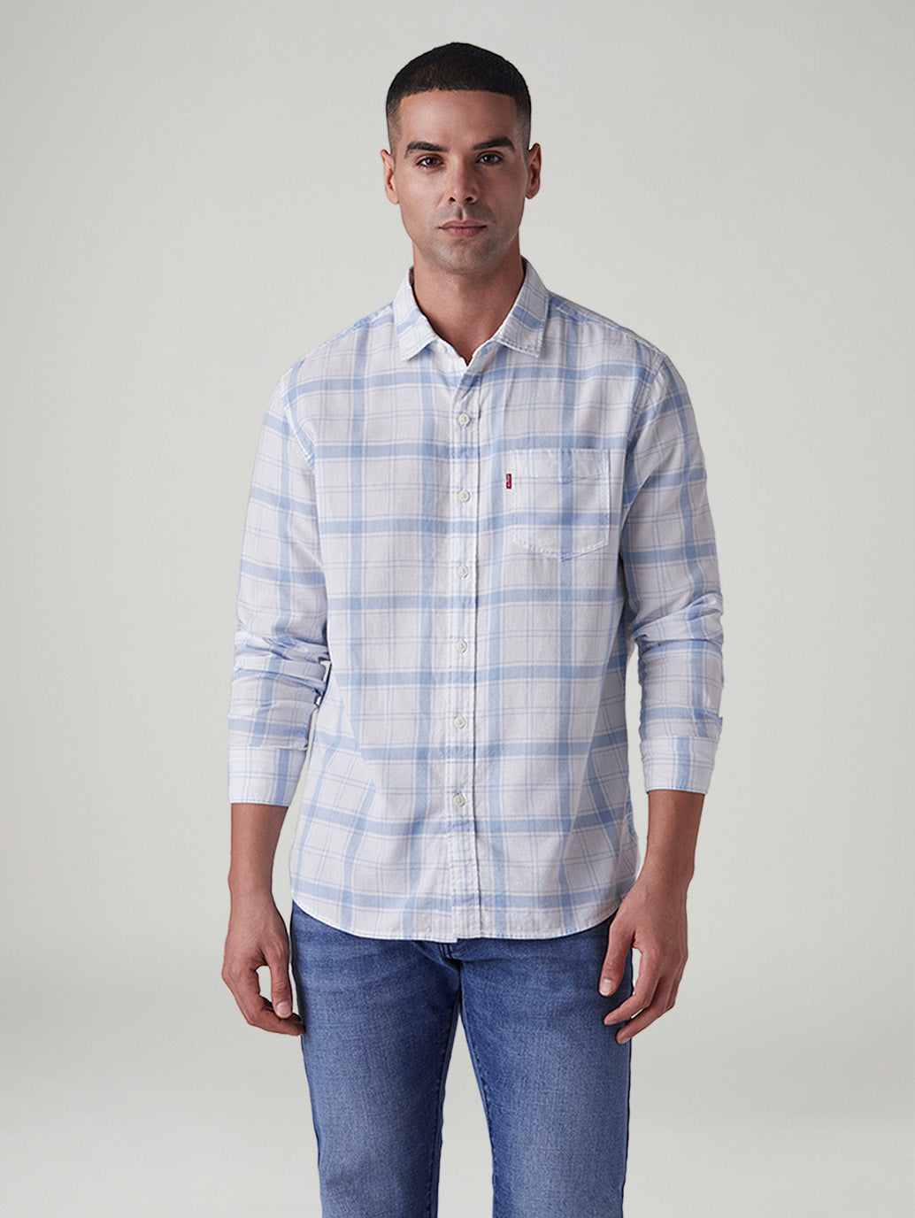 Men's Checkered Slim Fit Dobby Shirt - Front View