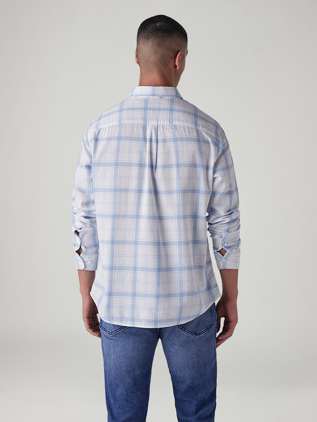 Men's Checkered Slim Fit Dobby Shirt - Back View