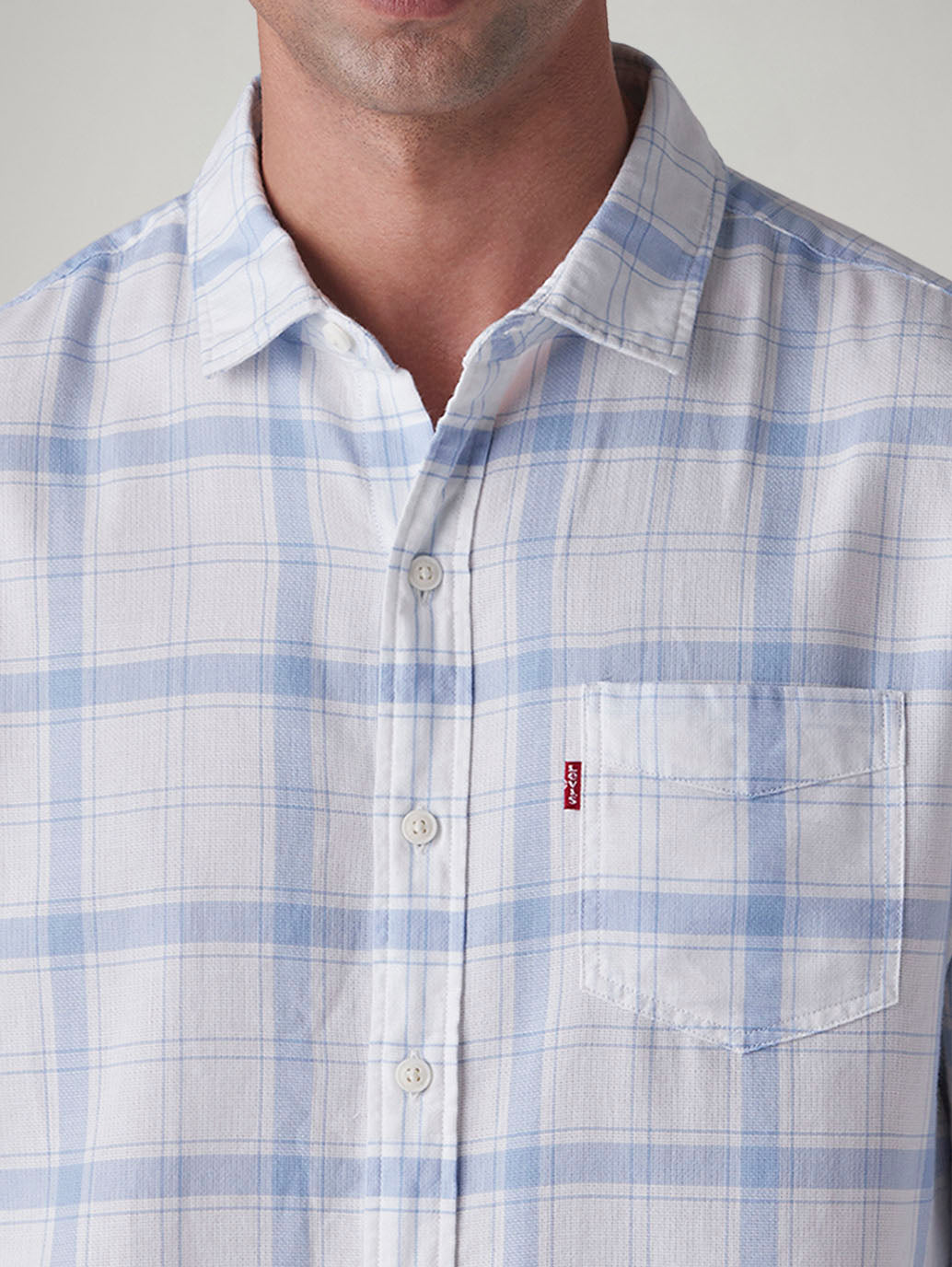 Men's Checkered Slim Fit Dobby Shirt - Detail View