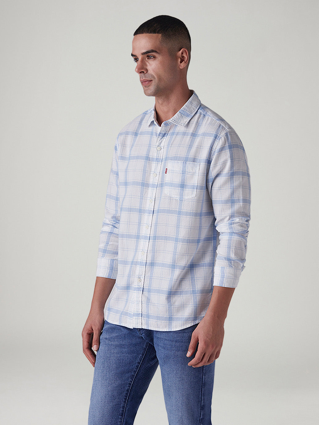 Men's Checkered Slim Fit Dobby Shirt - Side View