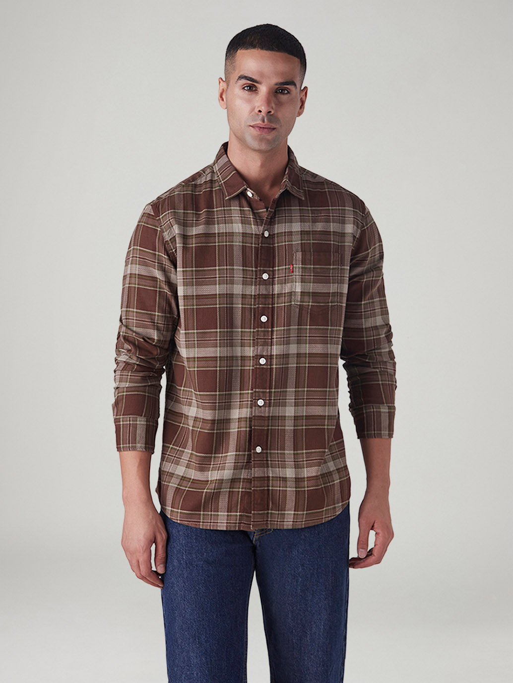 Men's Checkered Slim Fit Dobby Shirt - Front View