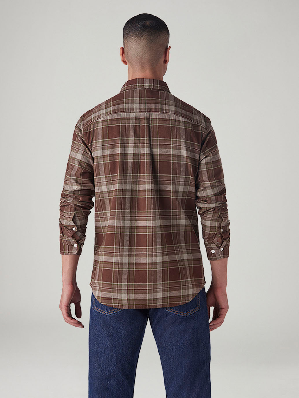 Men's Checkered Slim Fit Dobby Shirt - Back View