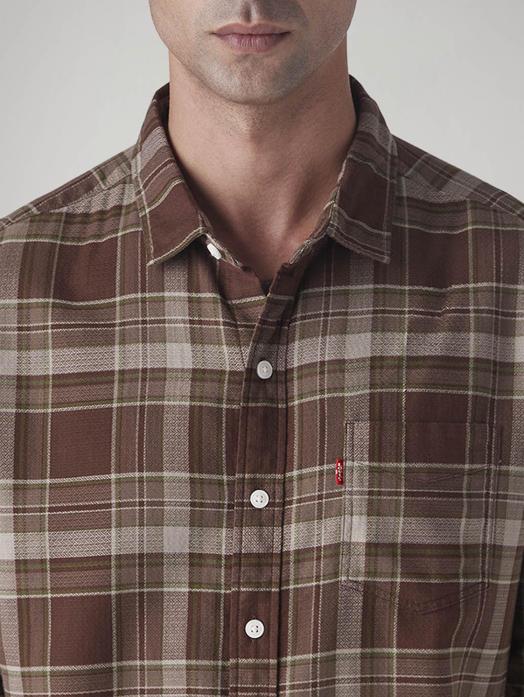 Men's Checkered Slim Fit Dobby Shirt - Detail View