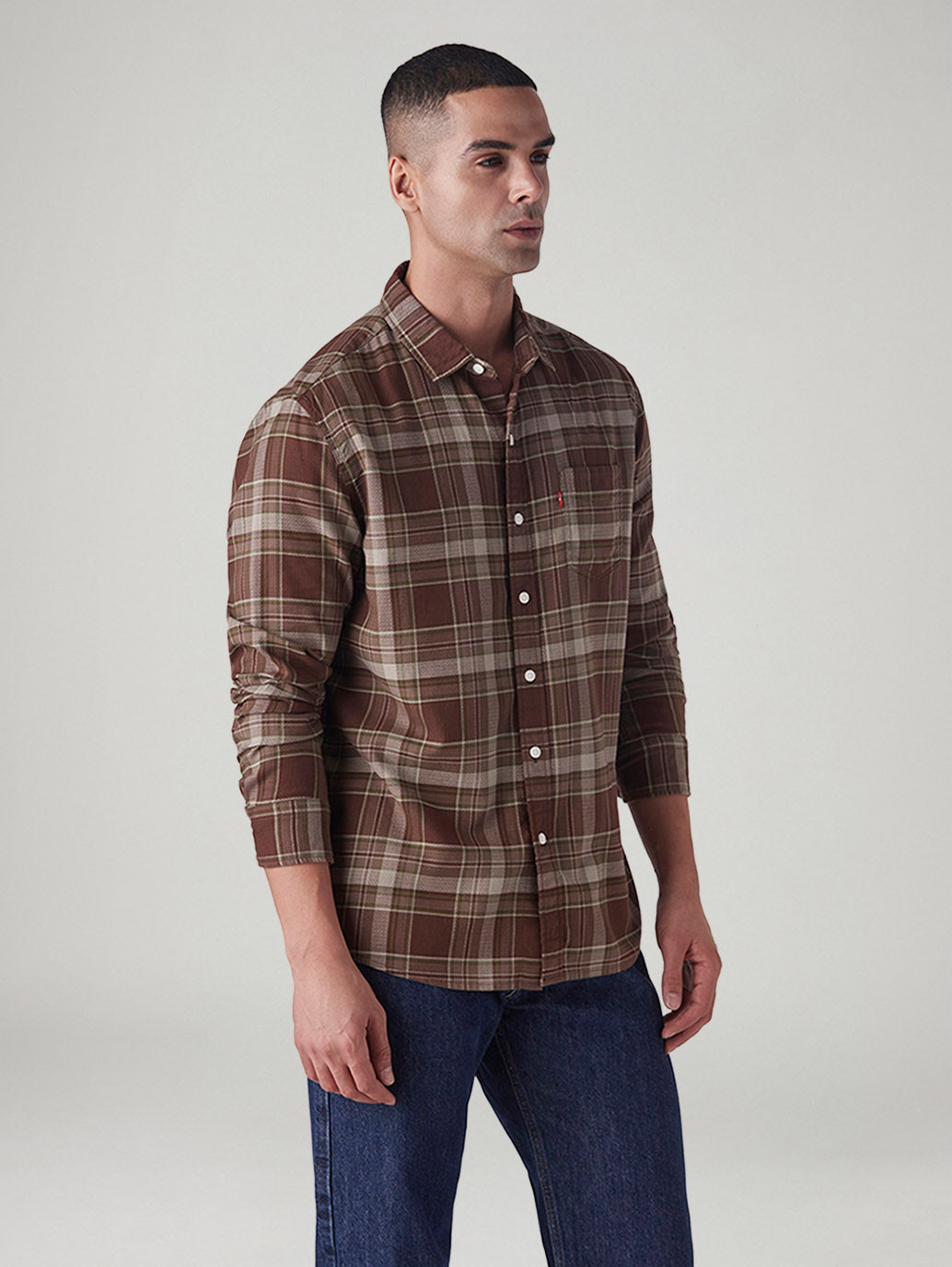 Men's Checkered Slim Fit Dobby Shirt - Side View