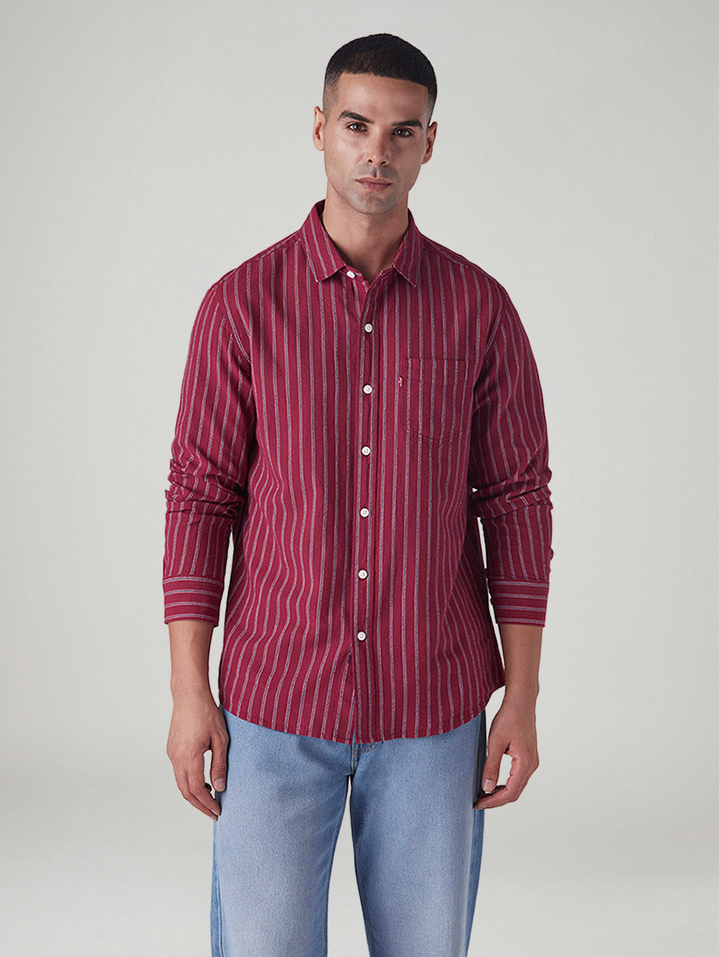 Men's Striped Slim Fit Dobby Shirt - Front View