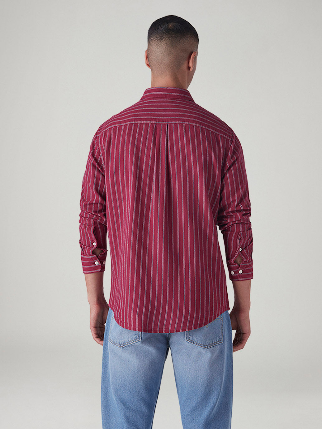 Men's Striped Slim Fit Dobby Shirt - Back View