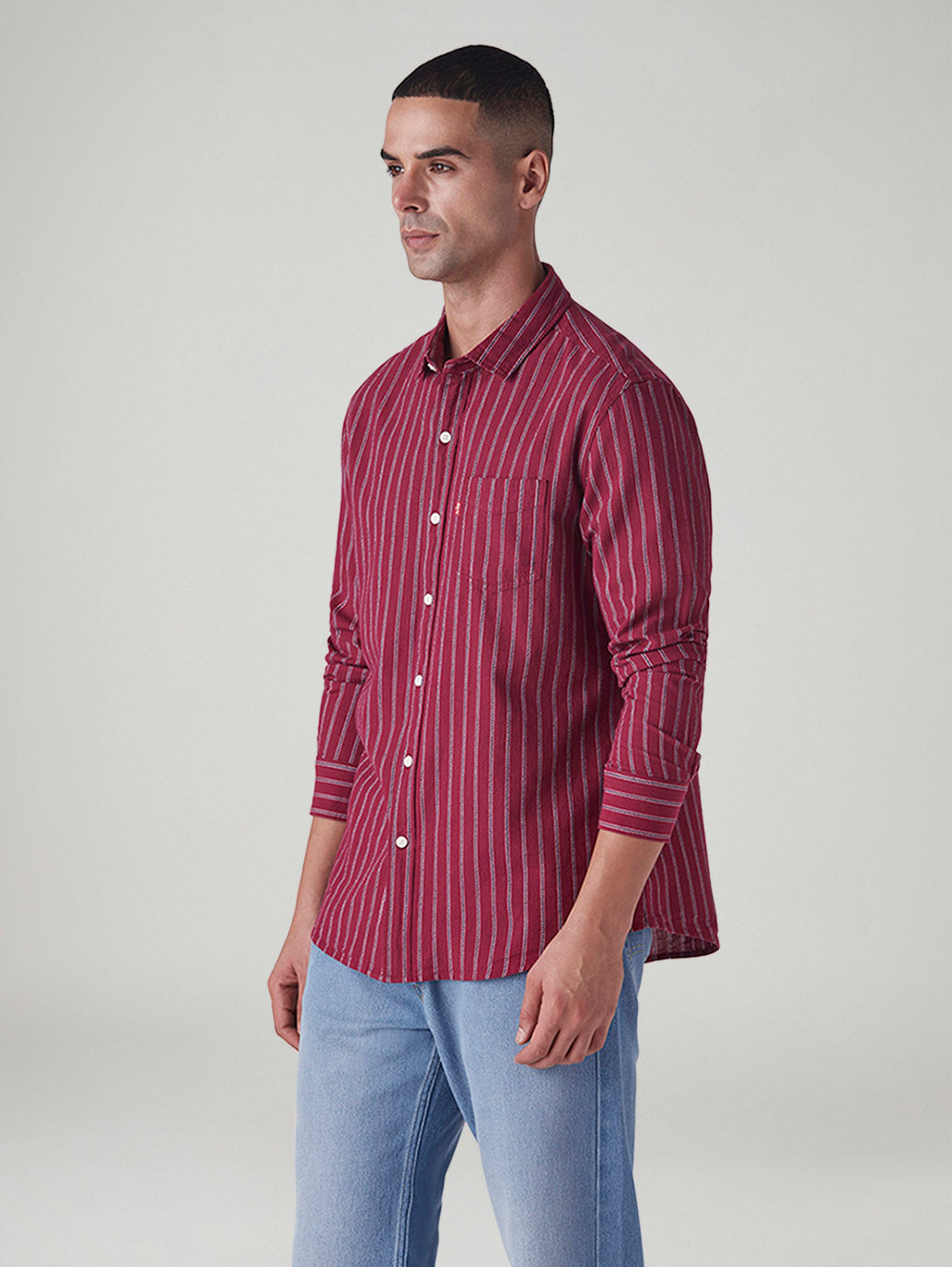 Men's Striped Slim Fit Dobby Shirt - Side View