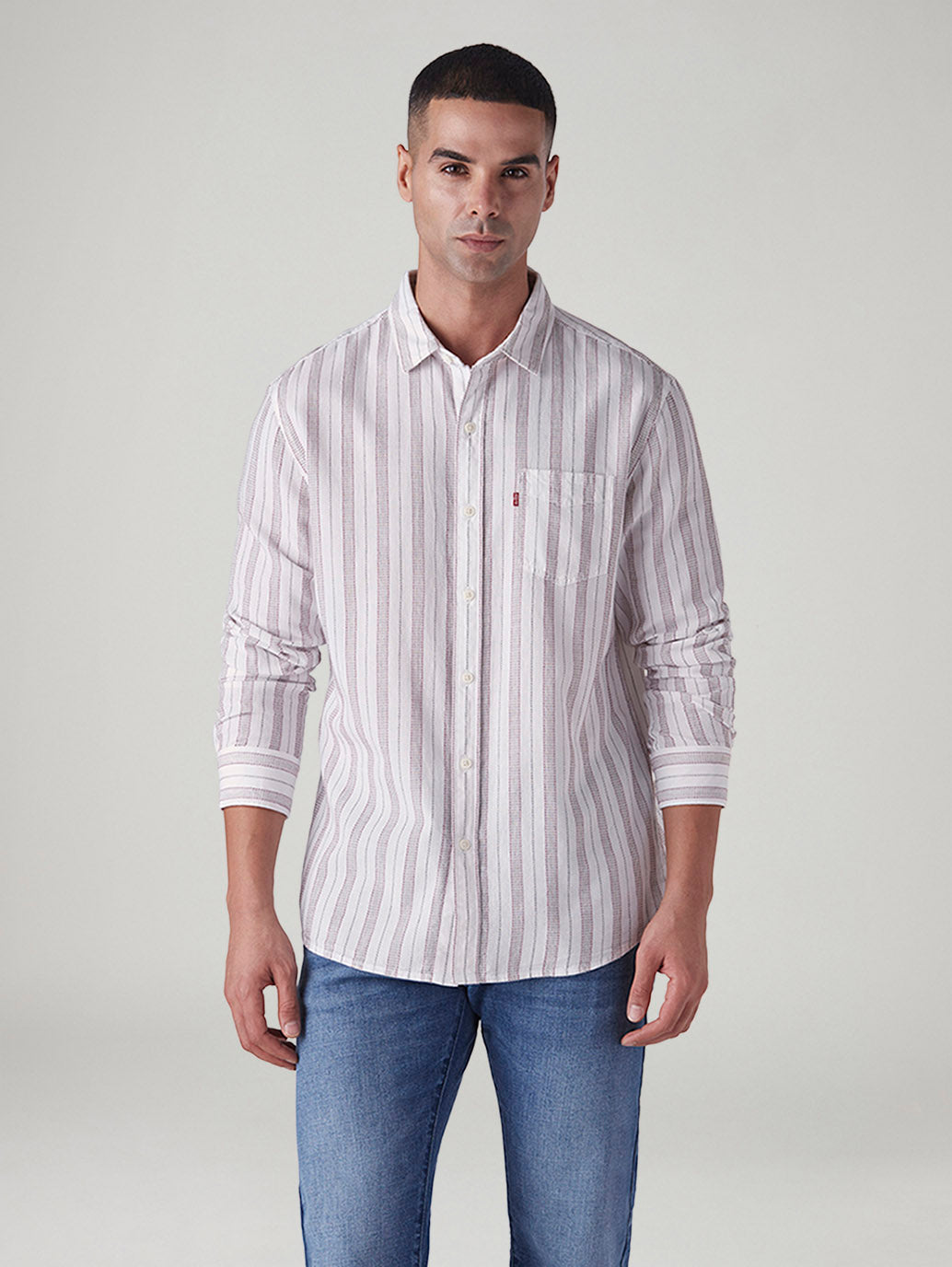 Men's Striped Slim Fit Dobby Shirt - Front View