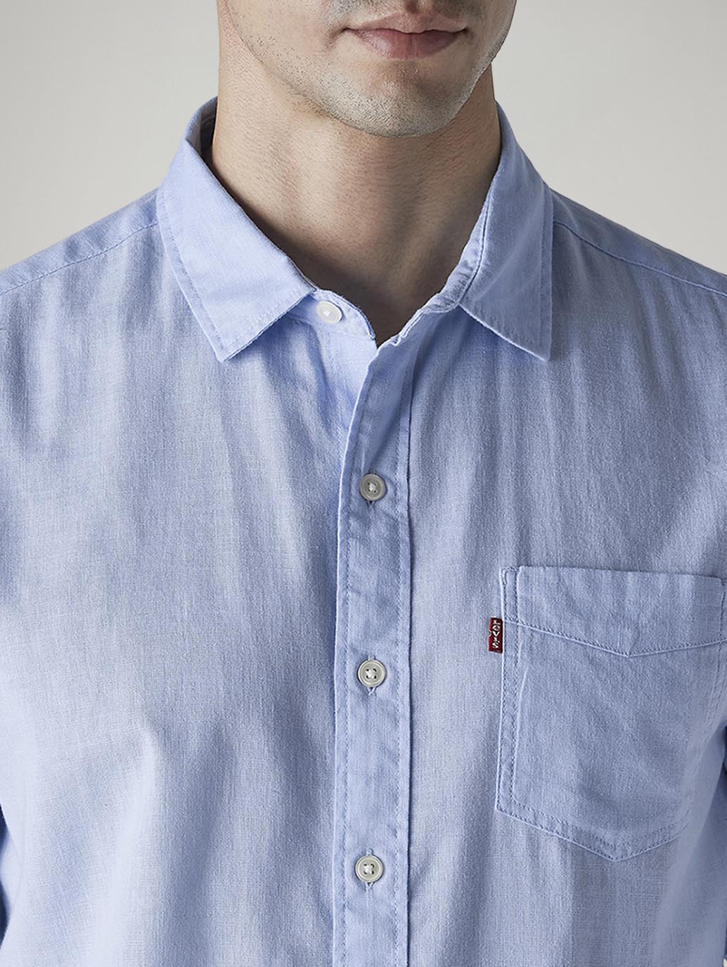 Men's Solid Slim Fit Linen Shirt - Detail View