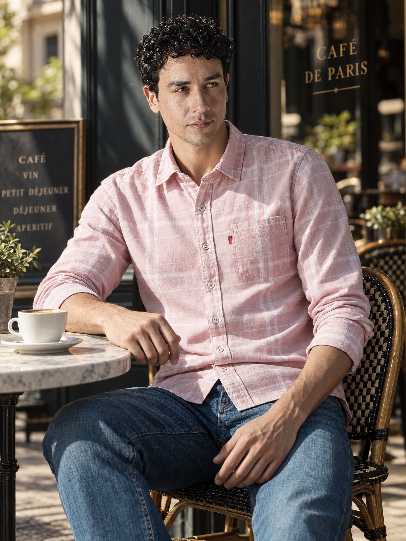 Men's Checkered Slim Fit Linen Shirt