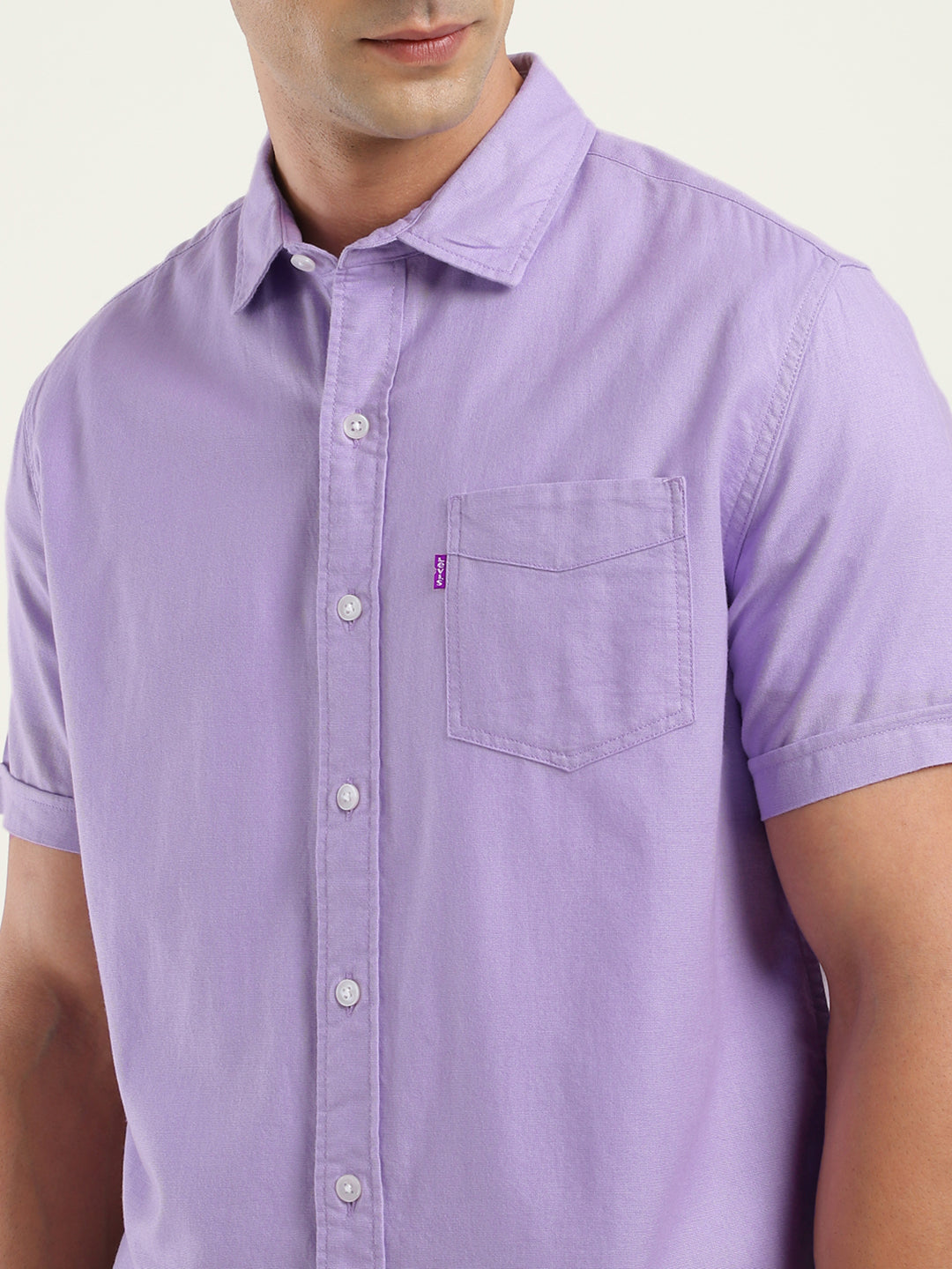 Men's Solid Slim Fit Shirt - FrontDetails View