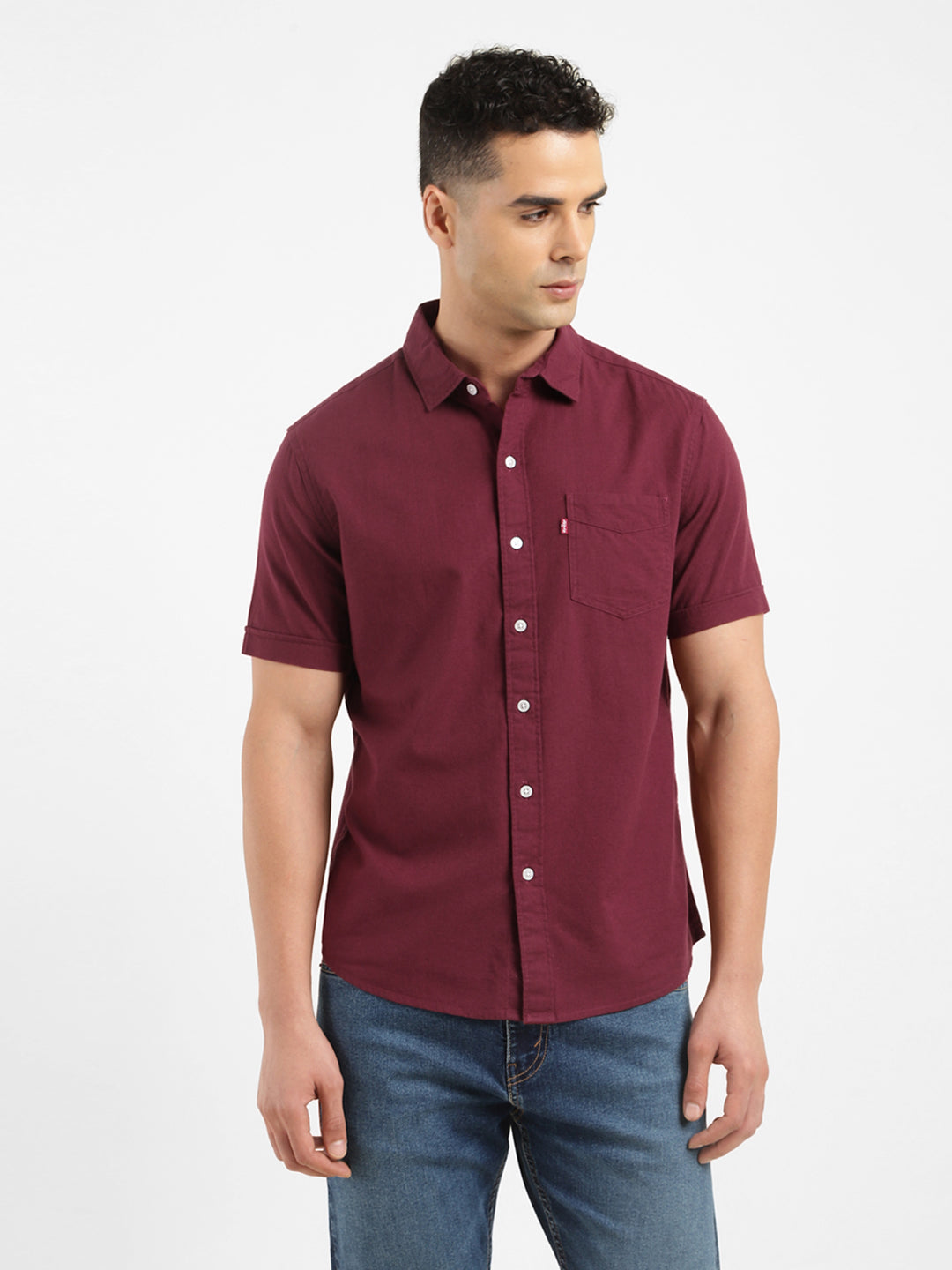 Men's Solid Slim Fit Shirt - Front View