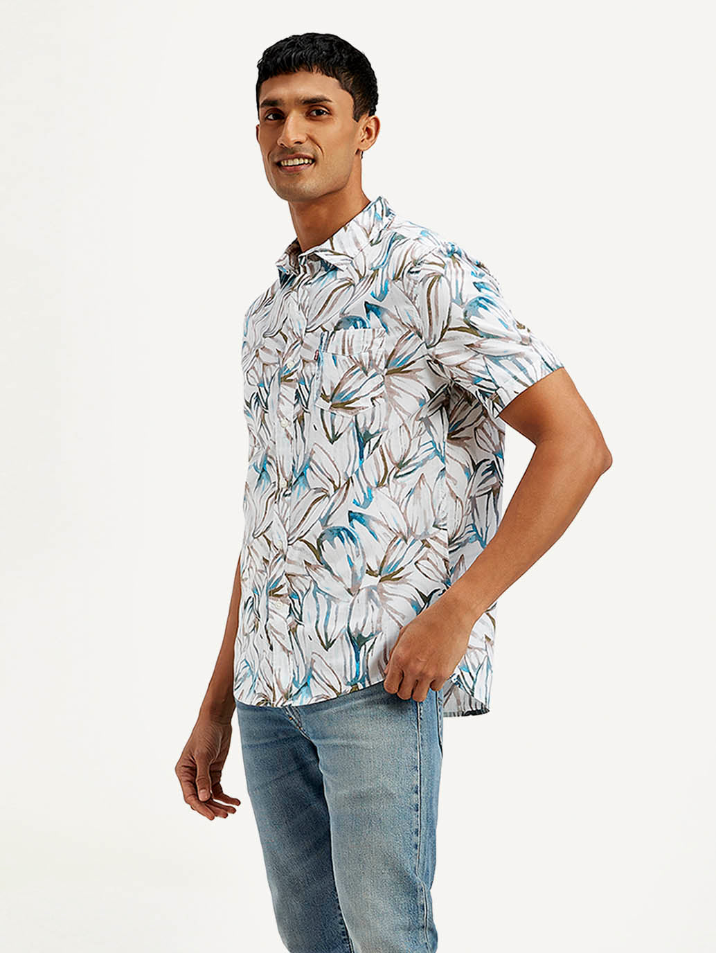 Men's Floral Slim Fit Shirt - Side View