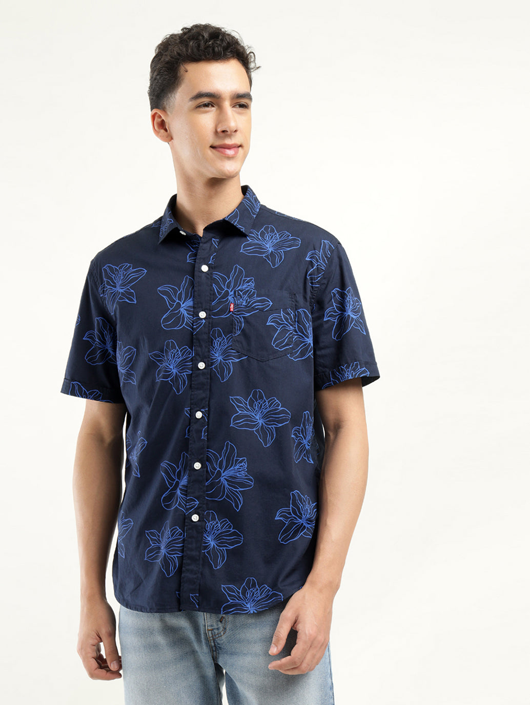 Men's Printed Slim Fit Shirt - Front View