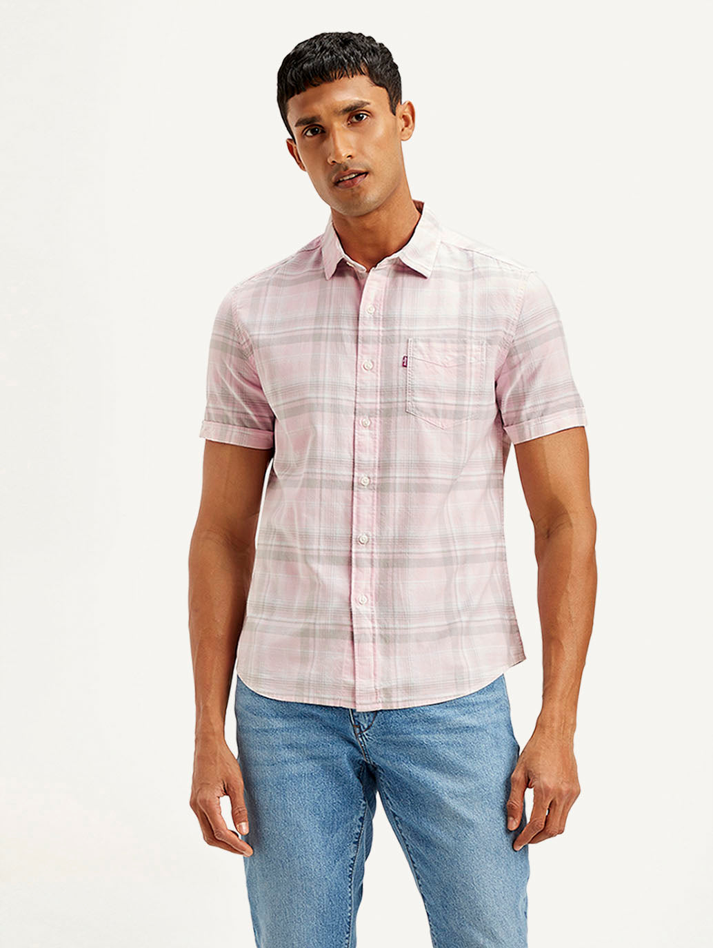 Men's Checkered Slim Fit Shirt - Front View