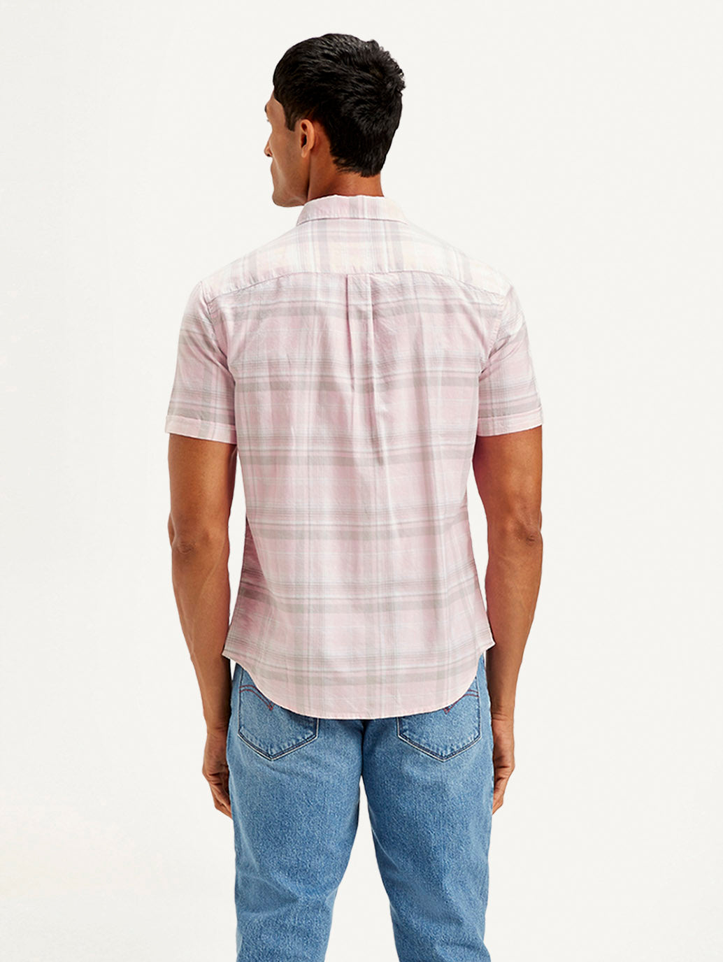 Men's Checkered Slim Fit Shirt - Back View