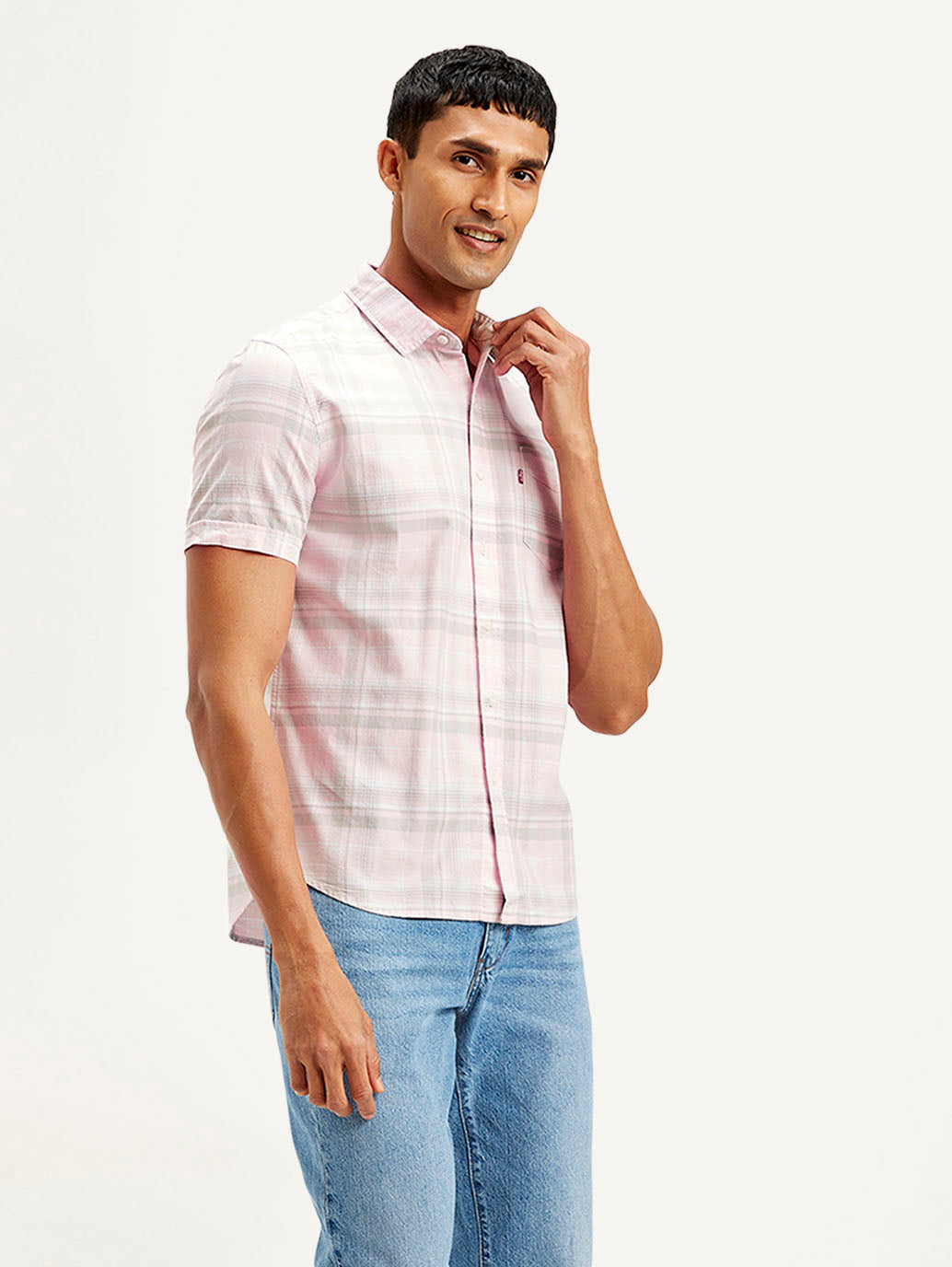 Men's Checkered Slim Fit Shirt - Side View