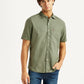 Men's Solid Olive Slim Fit Oxford Shirt - Front View
