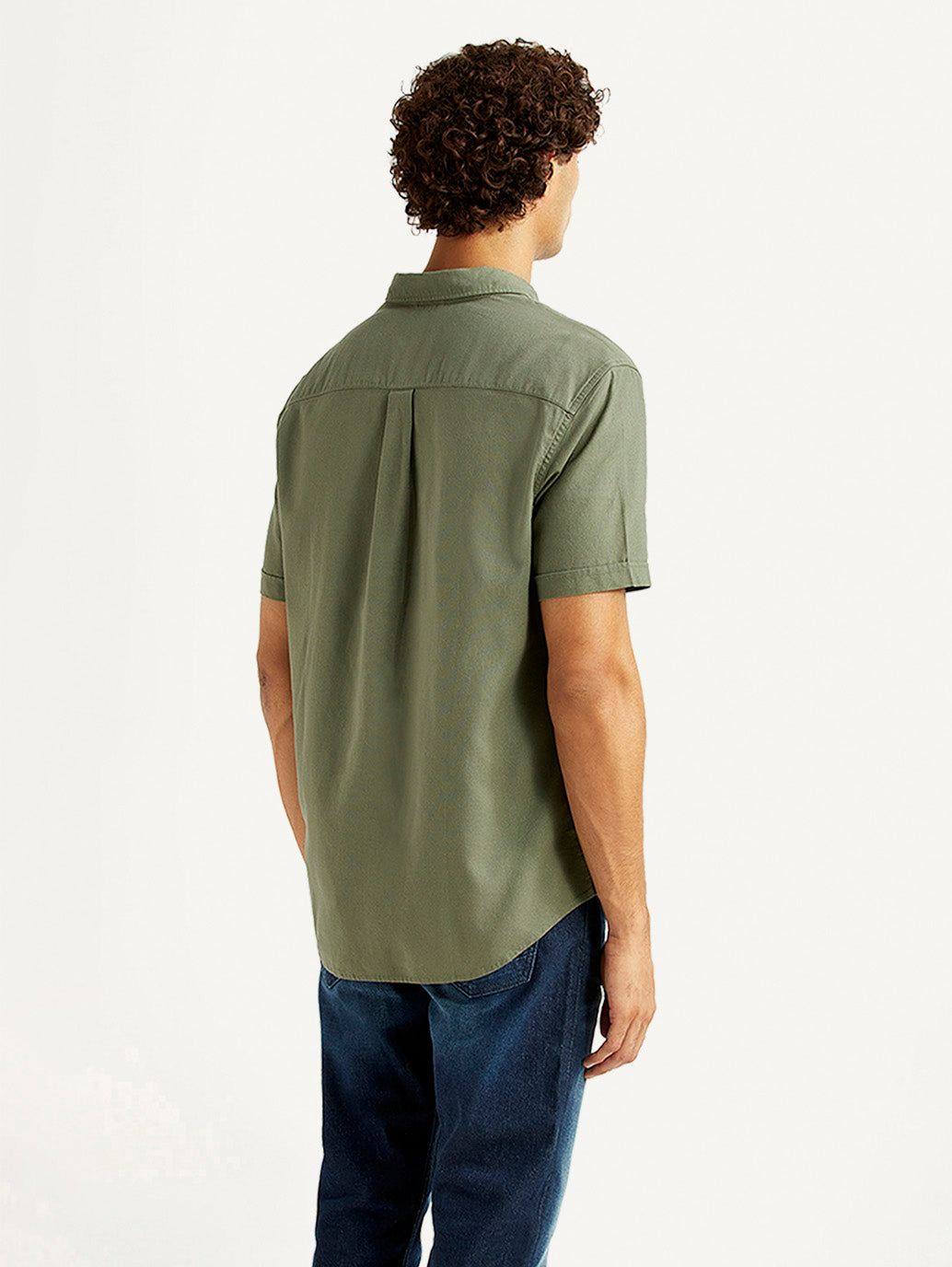 Men's Solid Olive Slim Fit Oxford Shirt - Back View