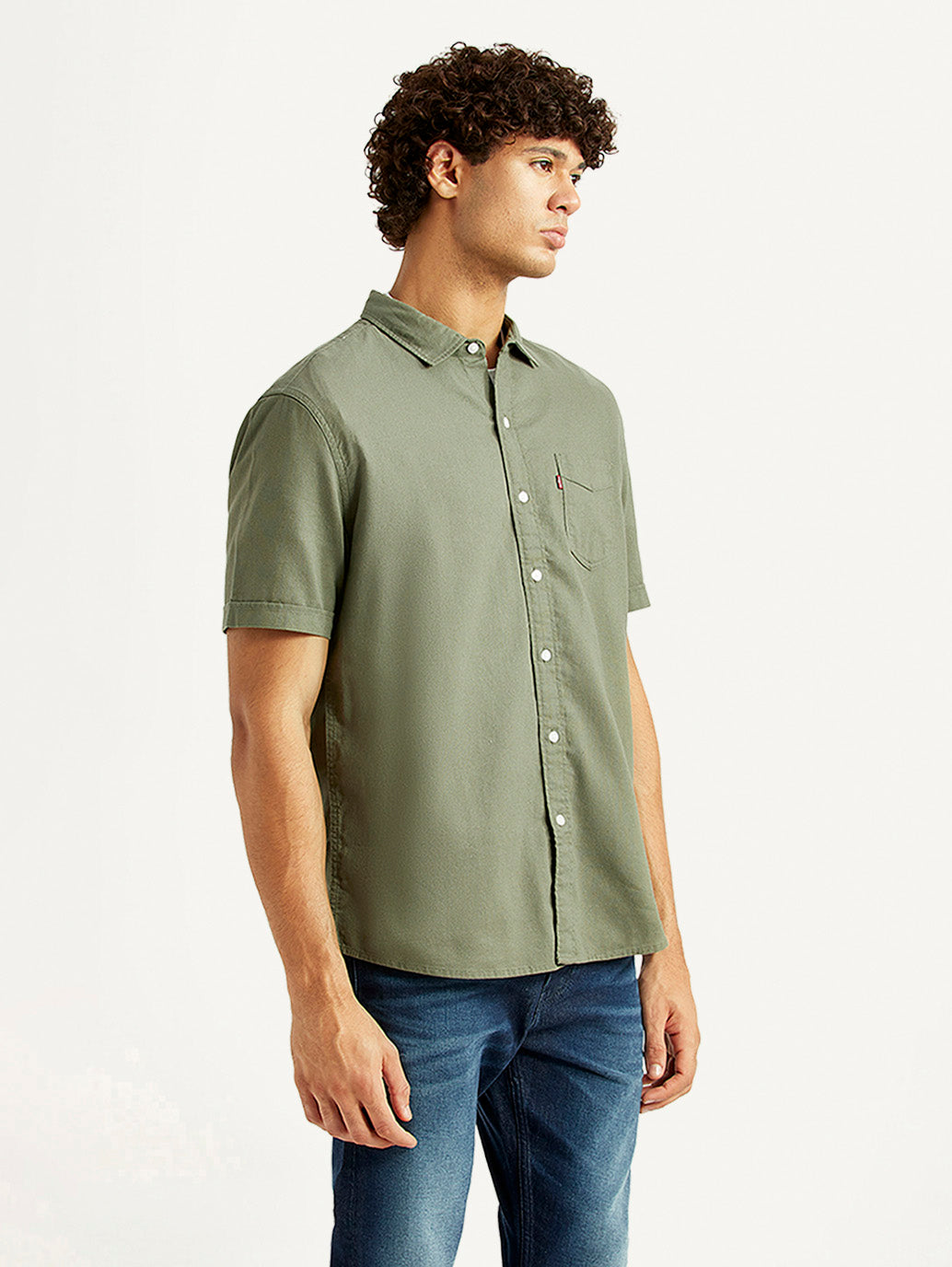 Men's Solid Olive Slim Fit Oxford Shirt - Side View