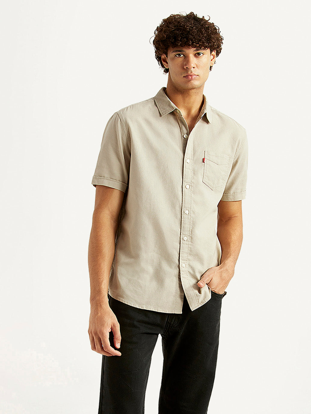 Men's Solid Beige Slim Fit Oxford Shirt