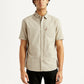 Men's Solid Beige Slim Fit Oxford Shirt - Front View