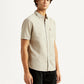 Men's Solid Beige Slim Fit Oxford Shirt - Side View