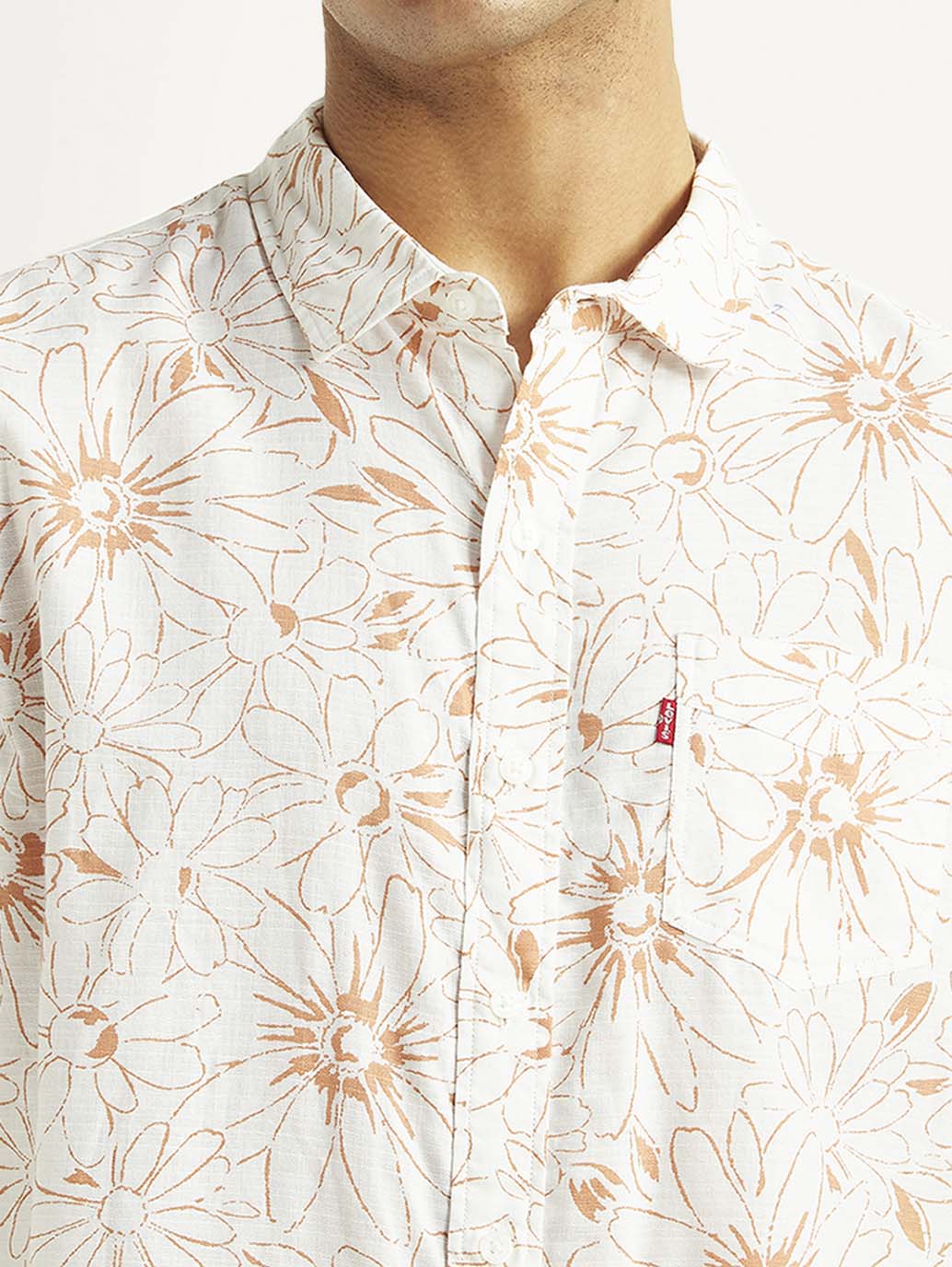 Men's Floral White Slim Fit Shirt - Detail View