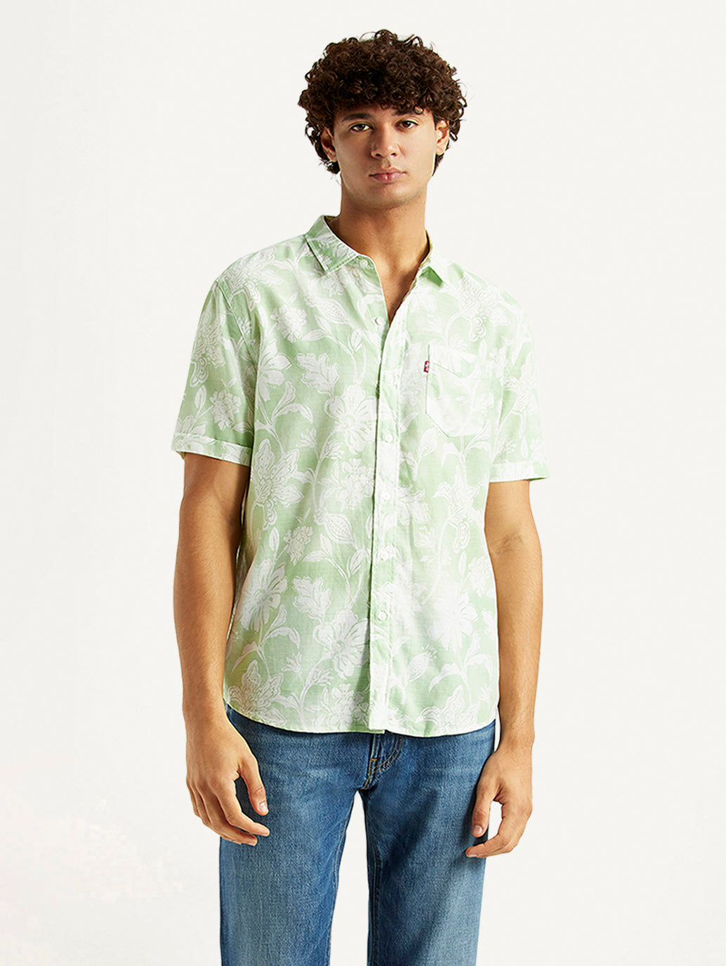 Men's Floral Light Green Slim Fit Shirt