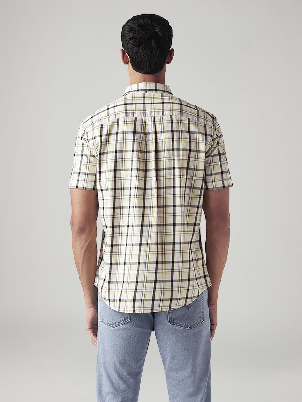Men's Checkered Slim Fit Shirt - Back View
