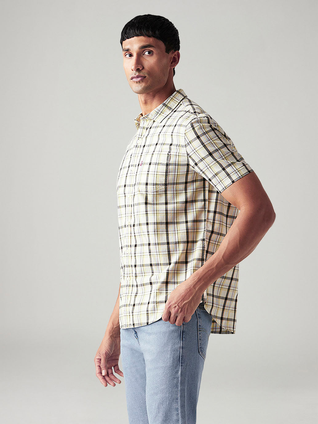 Men's Checkered Slim Fit Shirt - Side View
