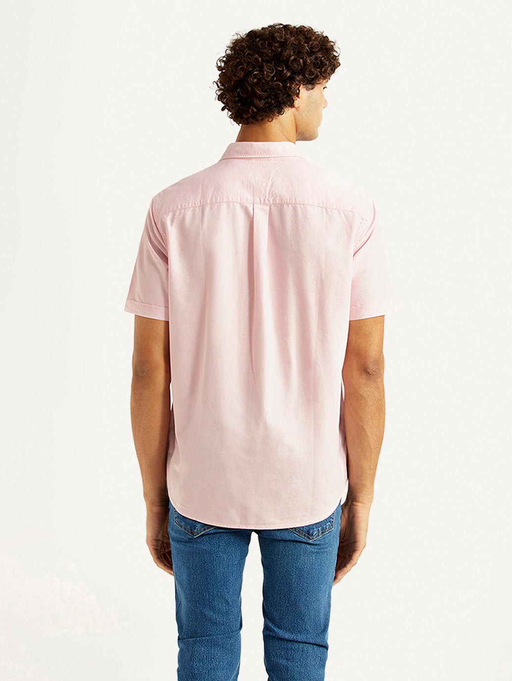 Men's Solid Light Pink Slim Fit Oxford Shirt - Back View