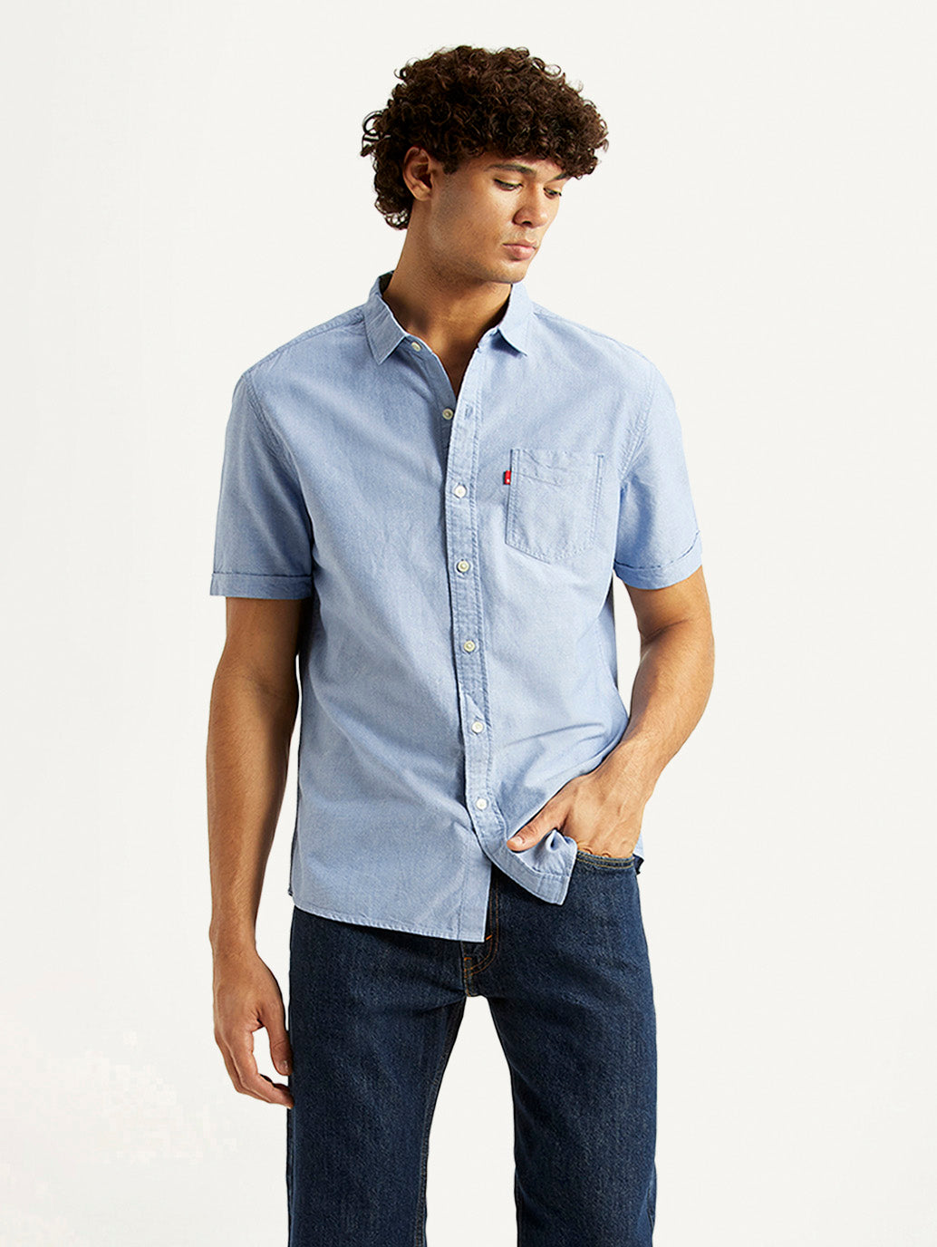 Men's Solid Light Blue Slim Fit Oxford Shirt