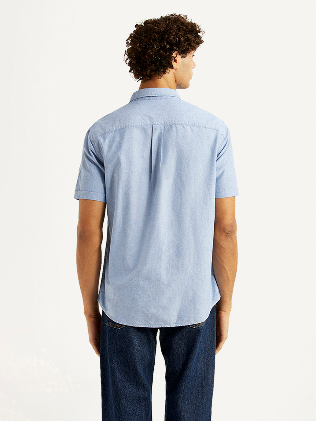 Men's Solid Light Blue Slim Fit Oxford Shirt - Back View
