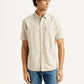 Men's Solid Beige Slim Fit Oxford Shirt - Front View
